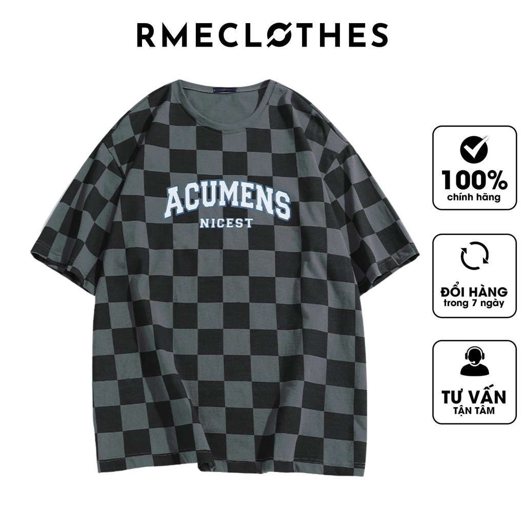 Áo thun tay lỡ unisex phông nam nữ oversize form rộng sọc caro Cotton Acumens RME Clothes