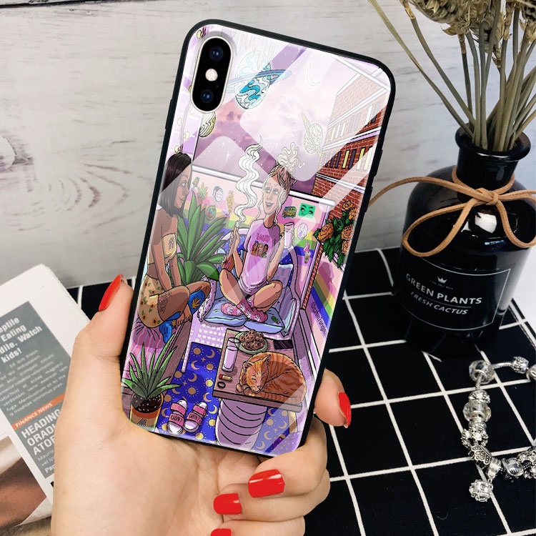 Ốp kính canabis sang chảnh imacc cho iphone7/7/plus8/8plus/xr/x/xs/xsmax/11/11/pro/11/promax