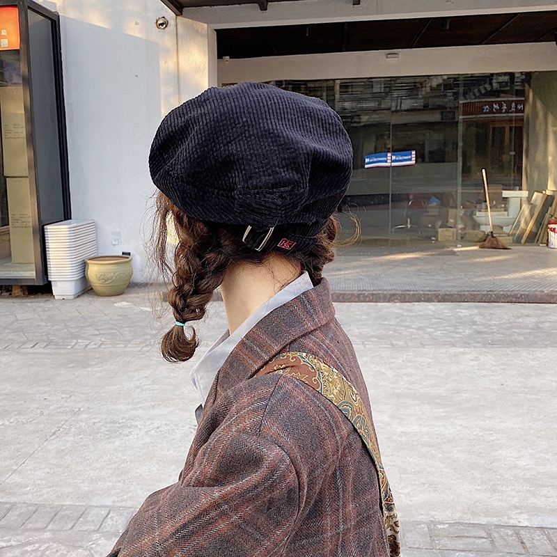Mũ Beret Vải Nhung Kẻ Phong Cách Retro Anh Quốc Thời Trang
