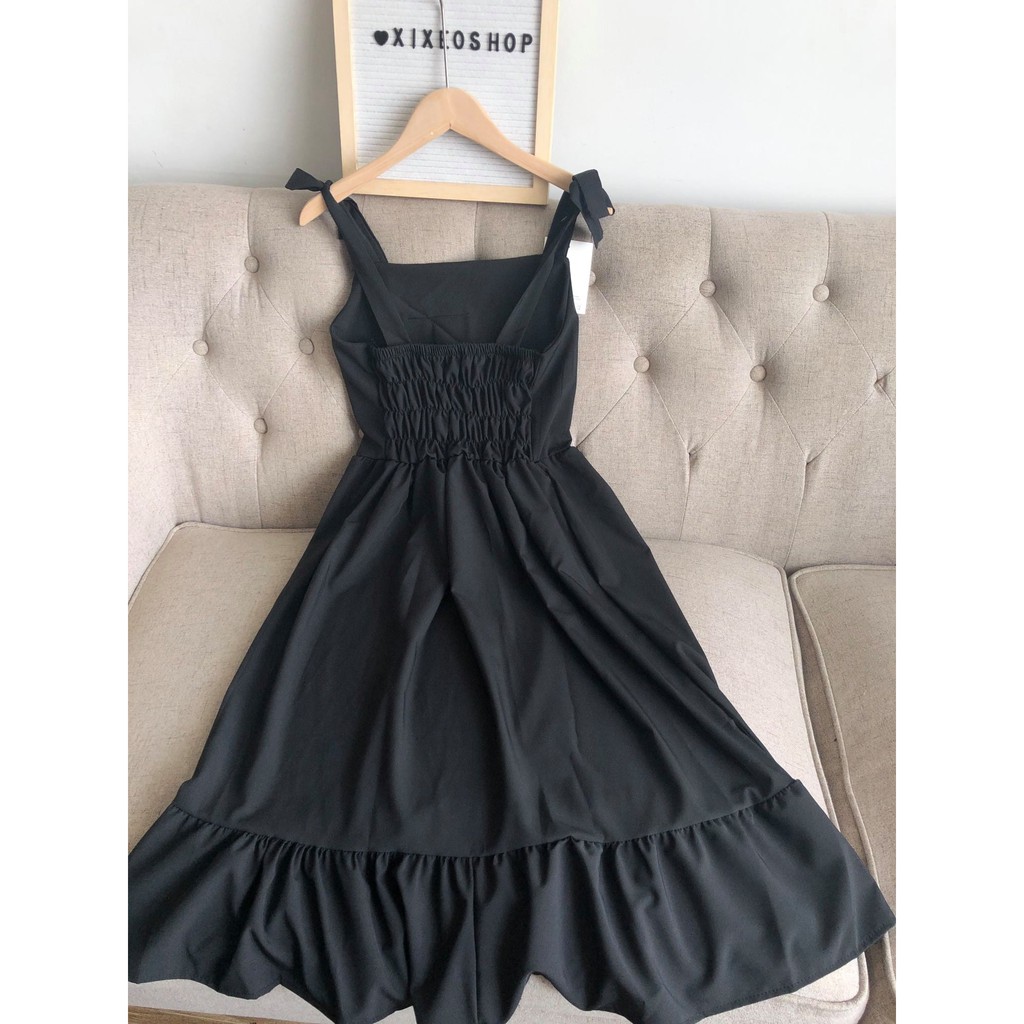 Váy 2 dây trắng xoè nữ, đầm 2 dây buộc nơ hàn quốc V8 thời trang nữ emmei | BigBuy360 - bigbuy360.vn
