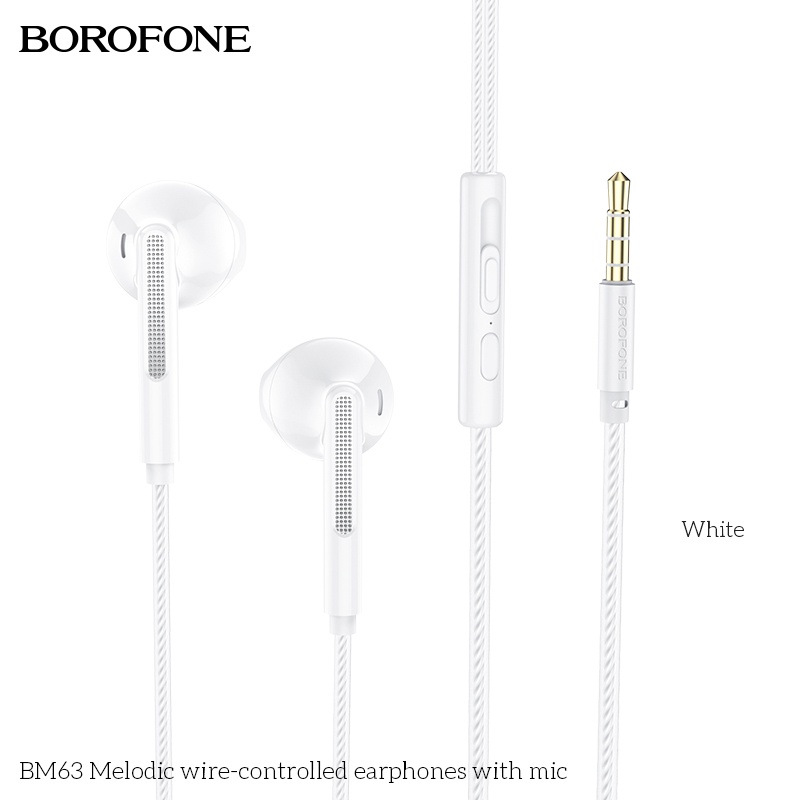 Tai nghe Borofone BM63 chân cắm tròn 3,5mm có mic đàm thoại, chỉnh âm lượng