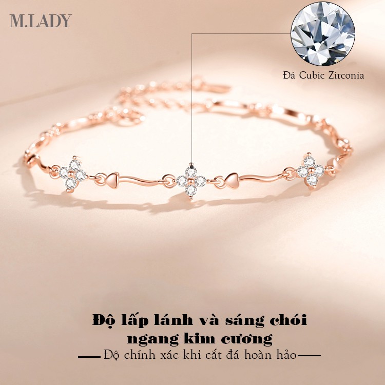 Lắc Tay Bạc Nữ - Cỏ Bốn Lá Đính Đá - Vòng Tay Bạc Sterling M.Lady Jewelry