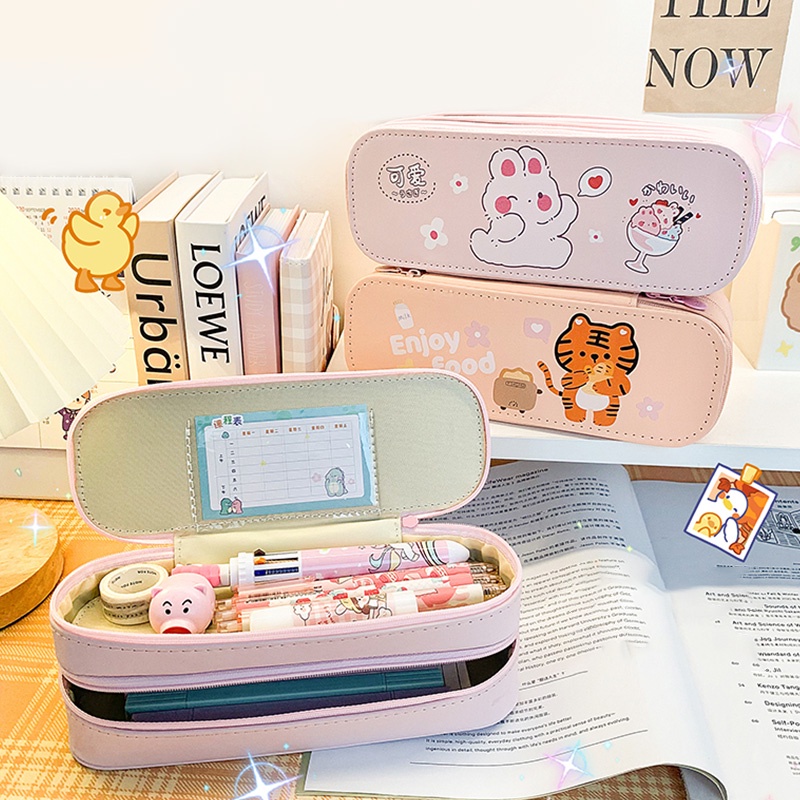 Bóp Viết Da PU Hai Lớp Cỡ Lớn Chống Thấm Nước In Họa Tiết Hoạt Hình Dễ Thương