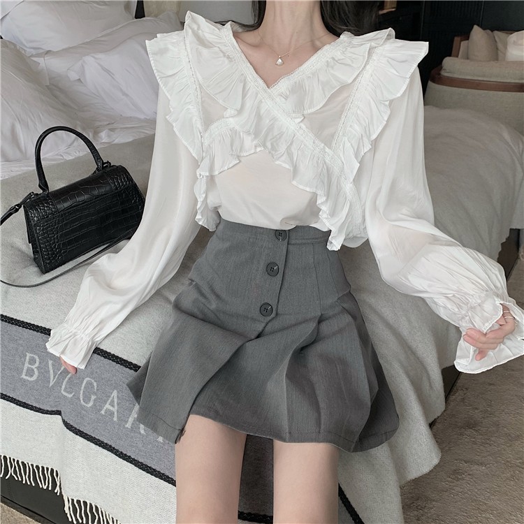 (ORDER) Áo sơ mi nữ kiểu màu trắng ulzzang AK1217