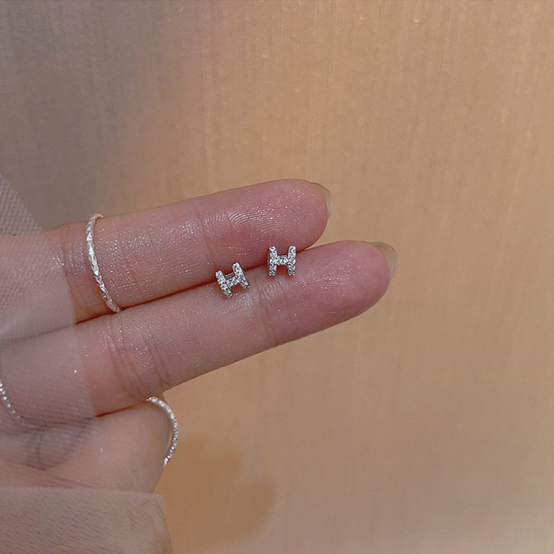 Bông Tai Mạ Bạc 925 Hình Chữ H mini Thời Trang Cao Cấp Cho Nữ