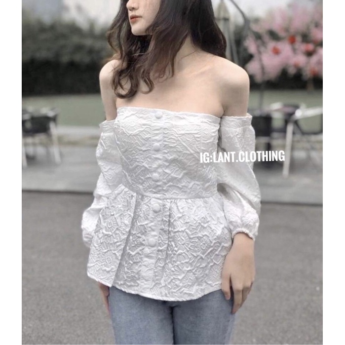 áo trễ vai trắng gấm xinh( ảnh thật lant.clothing | BigBuy360 - bigbuy360.vn