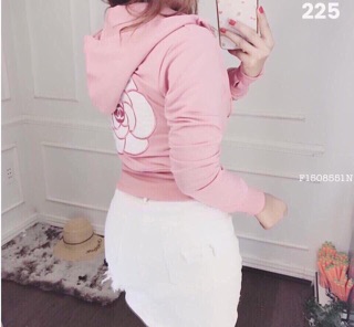 Áo khoác lửng bo eo hoa hồng