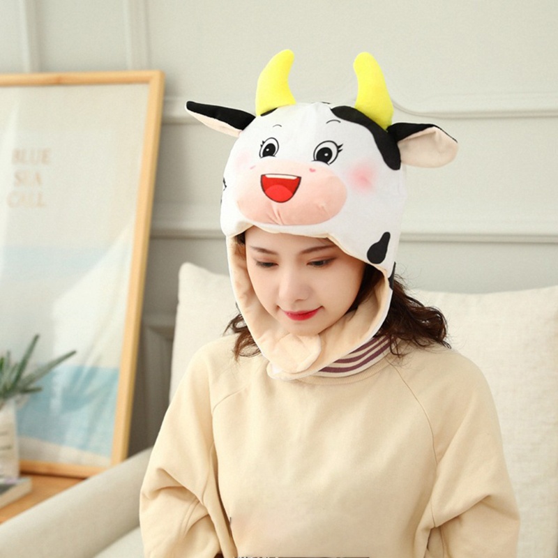 Mũ Nhồi Bông Giữ Ấm Hình Bò Sữa Hoạt Hình Vui Nhộn Cho Bé