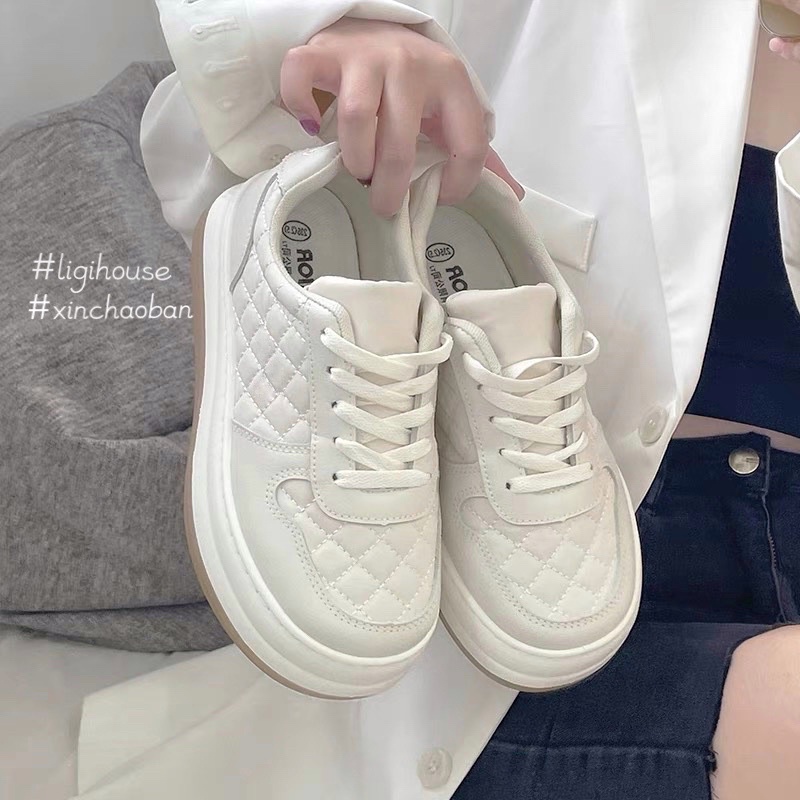 Giày thể thao nữ màu trắng chất da mềm, giày sneaker nữ basic màu trắng đế chống trượt dễ phối đồ | BigBuy360 - bigbuy360.vn