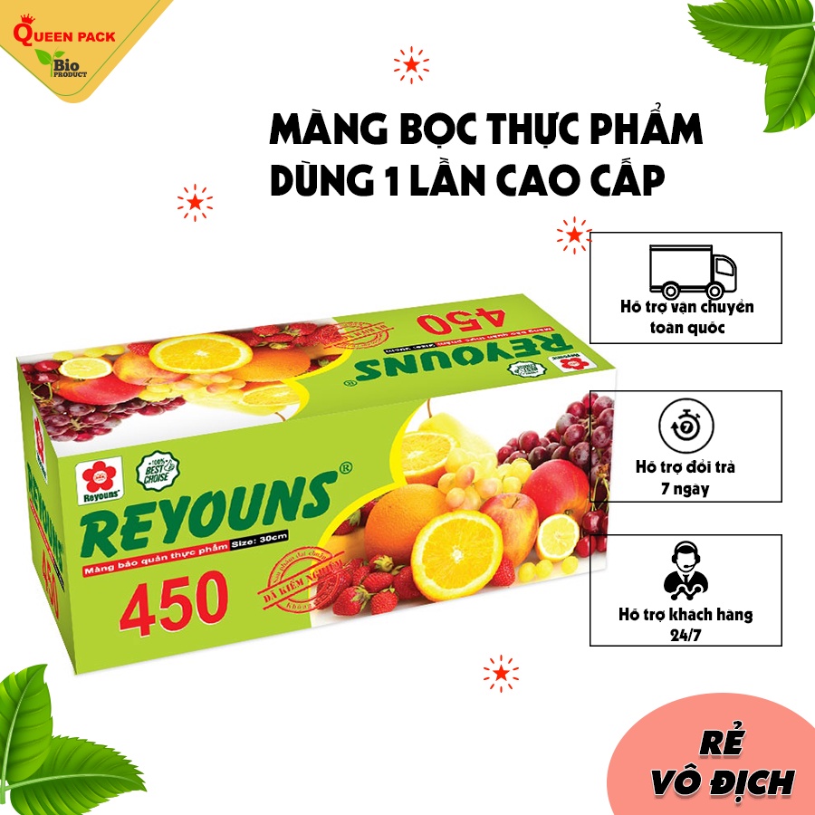 Màng bọc thực phẩm Reyouns Chính Hãng cuộn bọc thực phẩm thức ăn có vỏ hộp và dao cắt tiện lợi