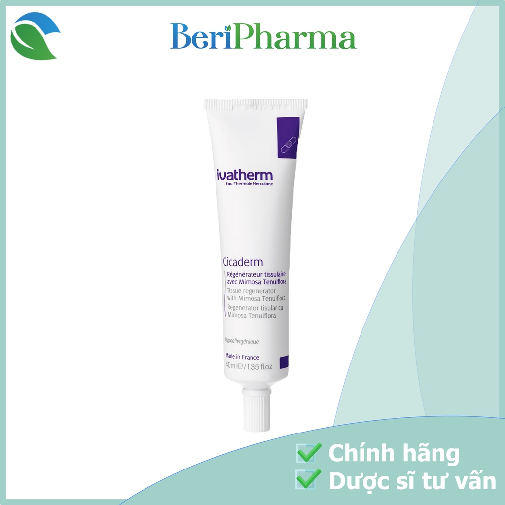 ✅[CHÍNH HÃNG] Ivatherm Kem Dưỡng Tái Tạo Da, Làm Lành Tổn Thương, Ngăn Sẹo Cicaderm Cream 40ml