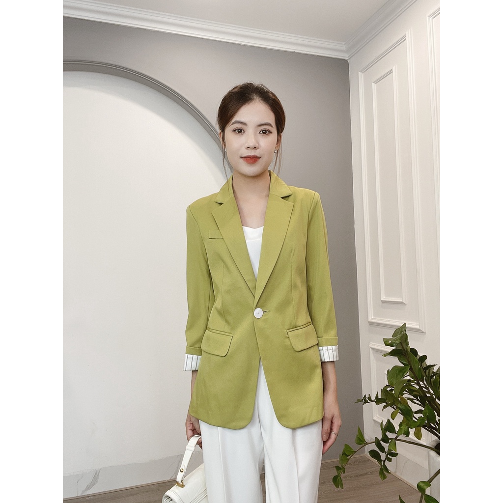 Áo Blazer Tay Bẳn Phối Kẻ 2 Nắp Túi 6838 Min House