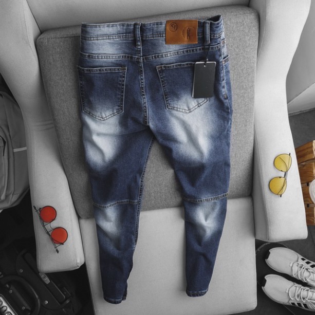 Quần jean nam rách gối zipper hàng cao - Quần VNXK ống ôm trẻ trung - JEAN Q