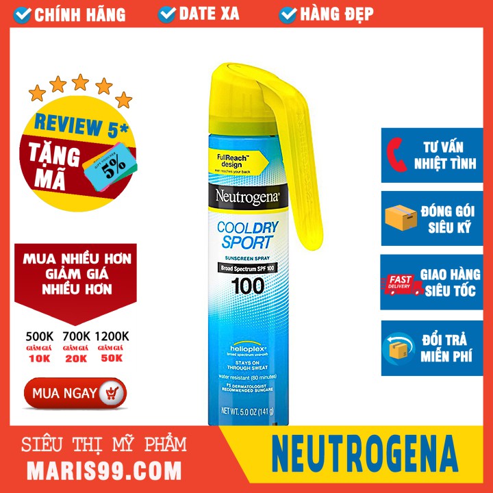 Xịt Chống Nắng Neutrogena Cool Dry Sport Sunscreen Spray SPF100 (141g) _NEUT078UPDT