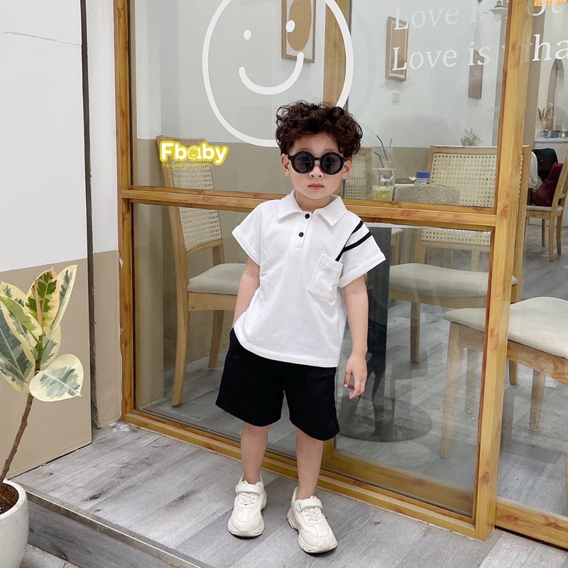 Bộ short polo kẻ vai bé trai-MS125
