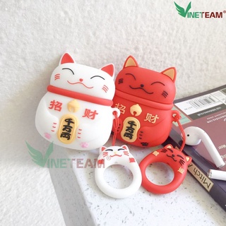 ☘️Tặng kèm móc tay☘️ Vỏ bọc đựng tai nghe không dây  i11 i12-Case bao airpod 1/ 2/ PRO silicon MÈO THẦN TÀI MANG MAY MẮN
