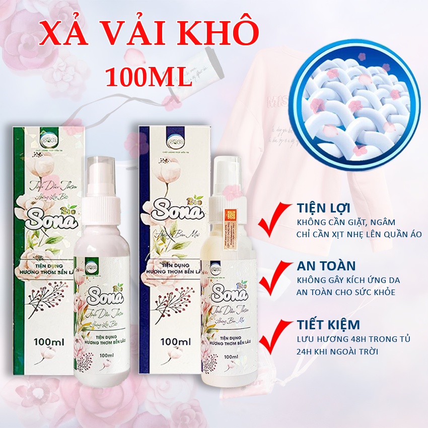 Xịt thơm quần áo Xả vải khô SoNa - Hương Ban Mai &amp; Hương Lộc Bắc 100ml