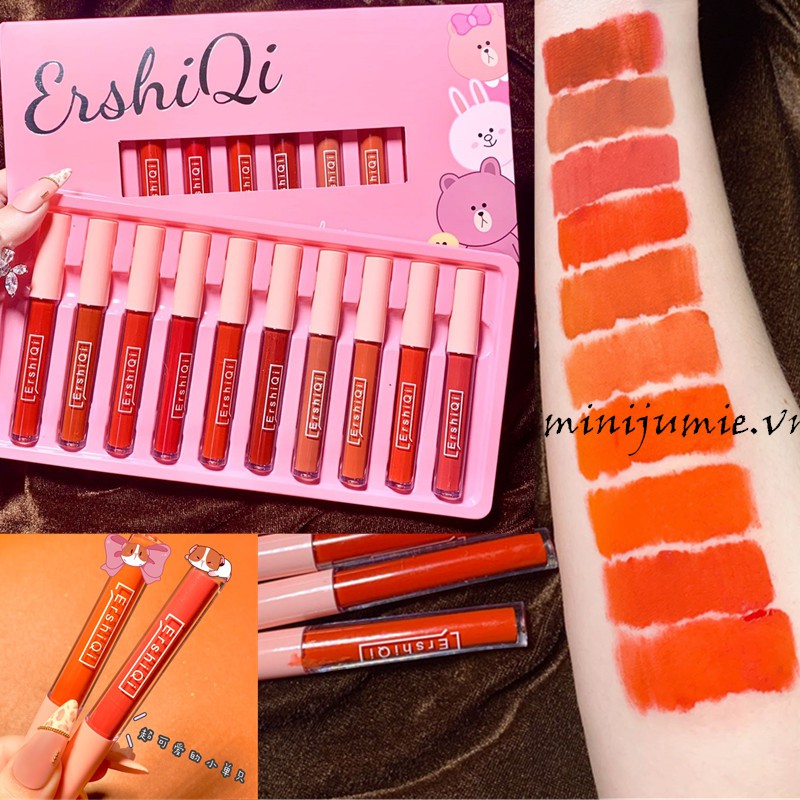 Set 10 Cây Son Kem Lì tint ERSHIQI Fluffy Lip Glaze