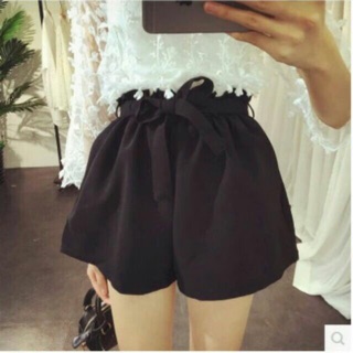 Quần đùi ống rộng cột nơ eo
