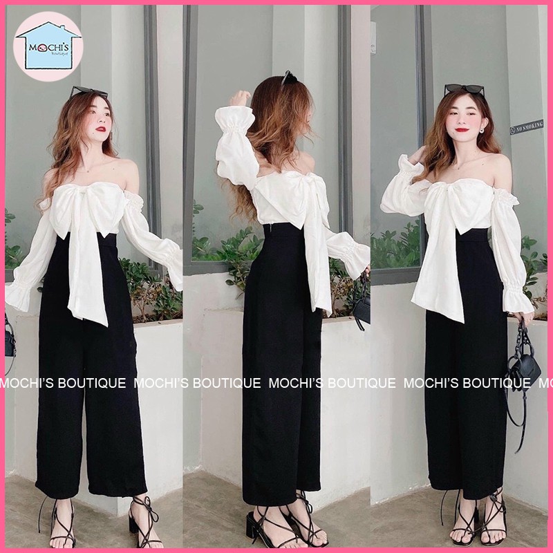 Bộ hè nữ áo trễ vai nữ tính kết hợp quần ống suông, set đồ nữ trẻ trung nữ tính, thích hợp nhiều tình huống sử dụng-m053