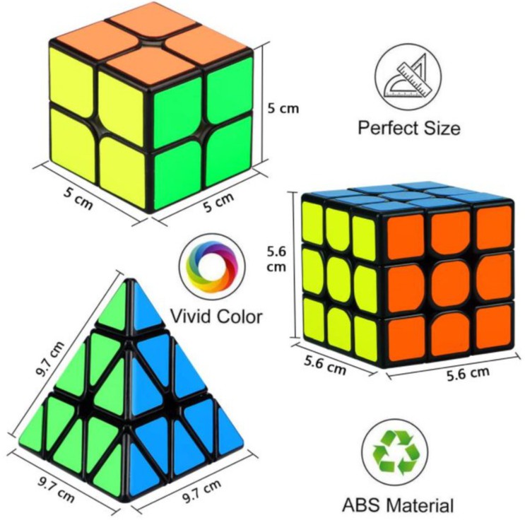 Combo 3 Khối Rubik 2x2 3x3 Tam Giác Sticker Viền Đen Cao Cấp, Xoay Trơn Không Rít