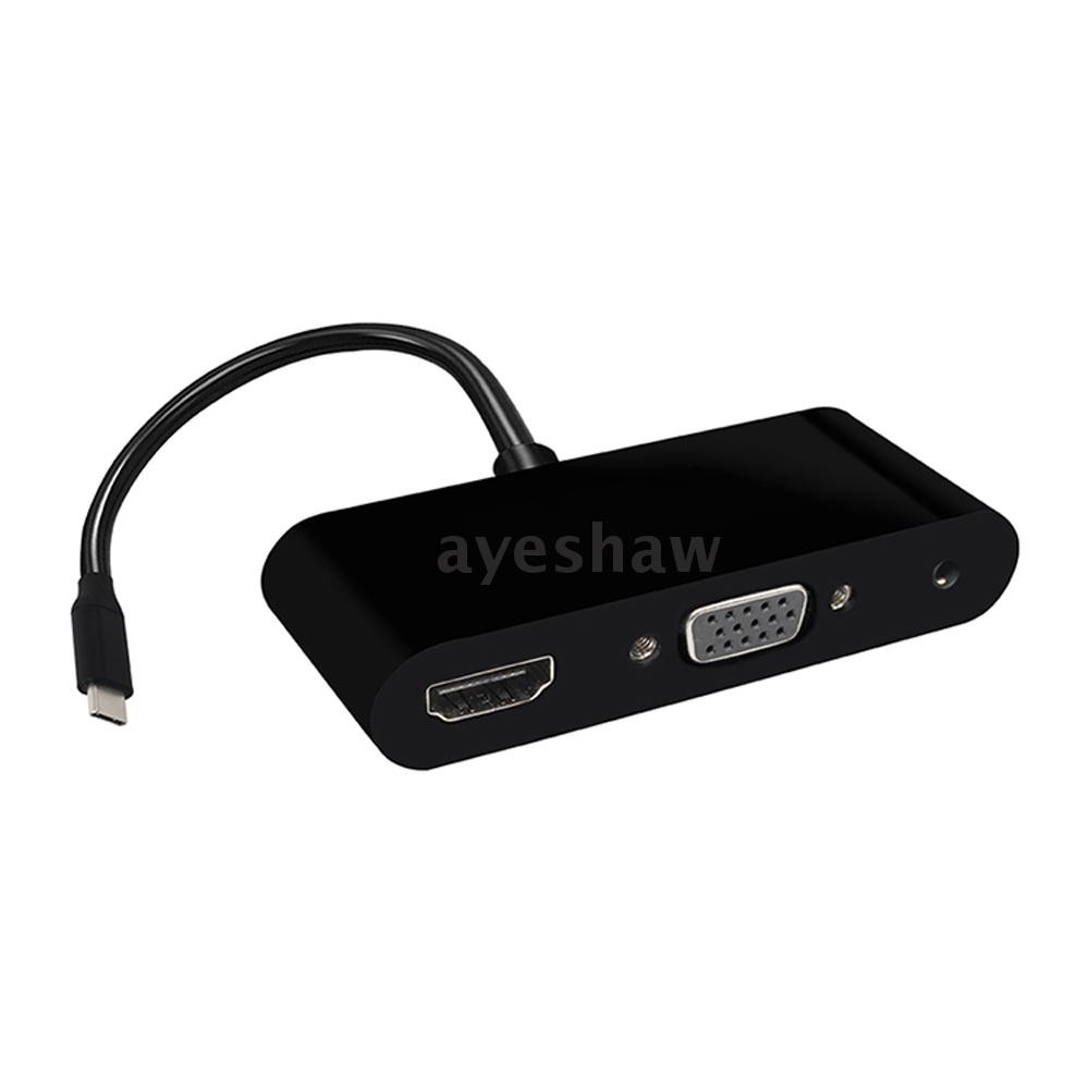 Ayeshaw USB-C Type-C to HD VGA 3.5mm Audio 3 in 1 Converter Adapter with USB 3.0 HUB