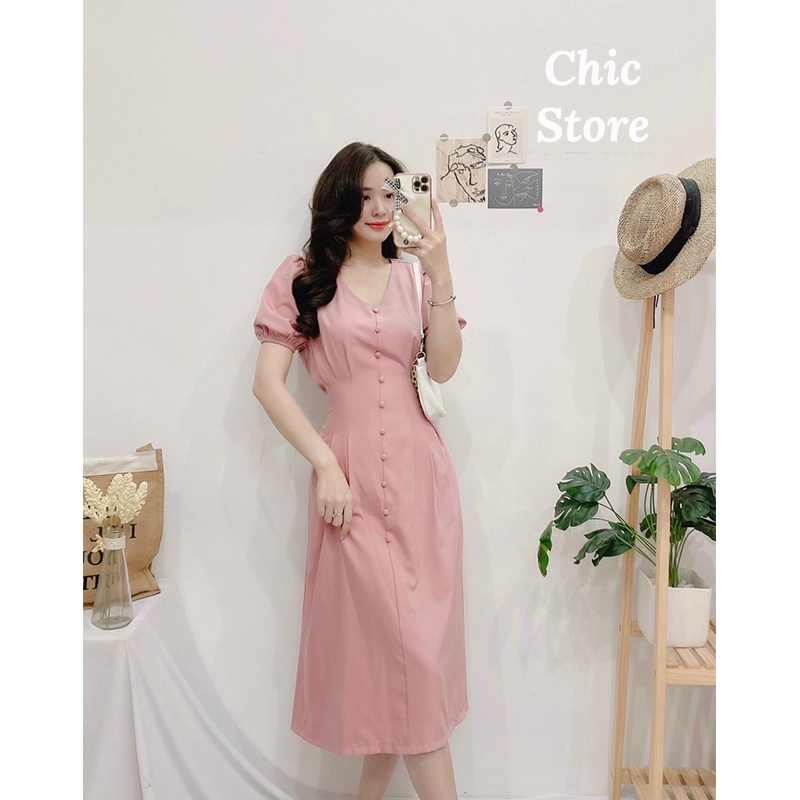 Đầm công sở dáng suông dài thanh lịch có may túi 2 bên , có dây thắt eo Chic.Store