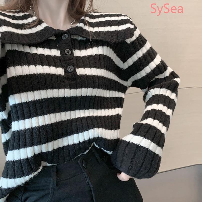 Áo sweater dệt kim tay dài kẻ sọc thời trang mùa xuân cho nữ