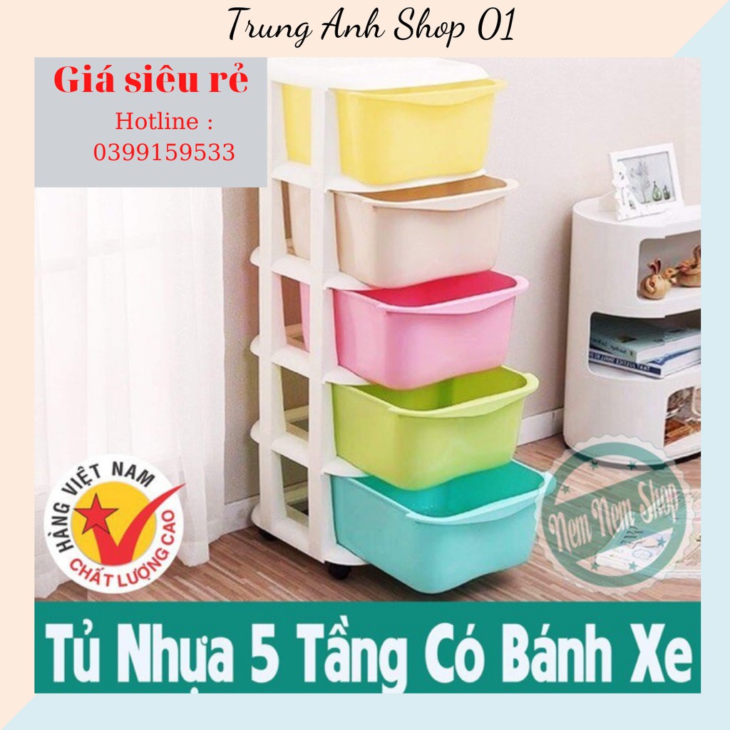 GIÁ HỦY DIỆT] Tủ nhựa đa sắc ngăn kéo 5 tầng có bánh xe hàng Việt Nhật