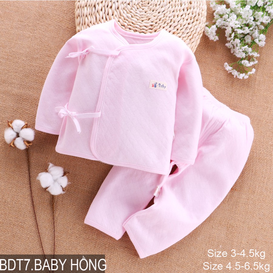 Bộ cotton dài tay cúc giữa Cotton mặc hè thu cho bé trai bé gái sơ sinh Hàng Quảng Châu xuất Nhật BDT07