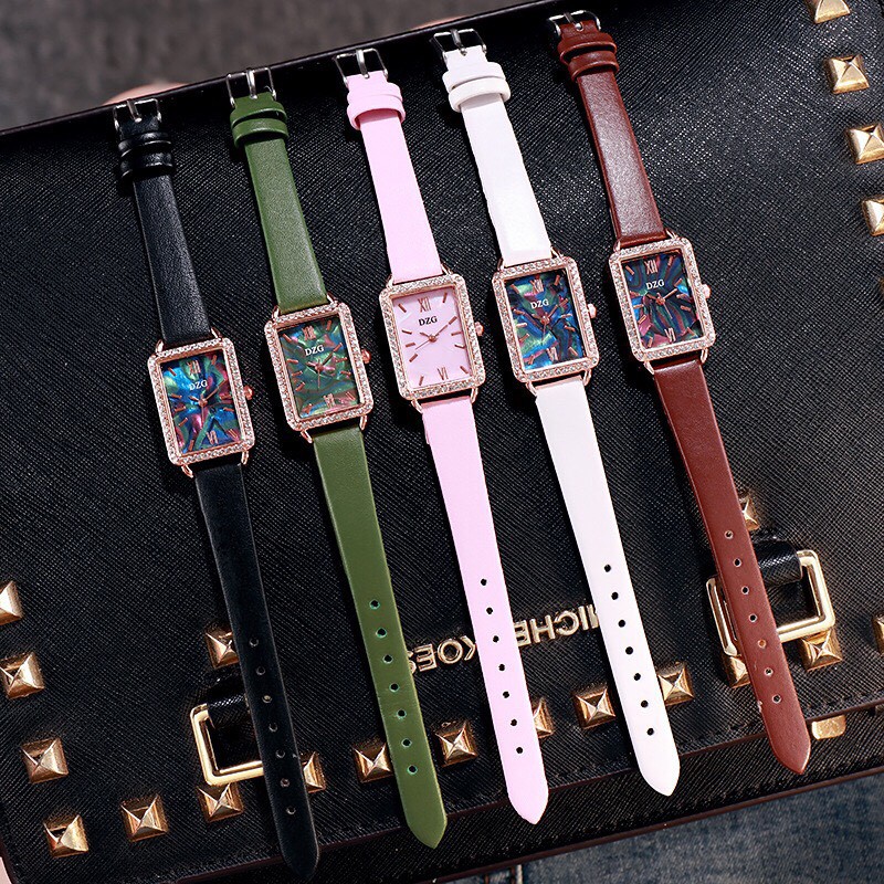 ĐỒNG HỒ NỮ DZG DÂY DA MẶT CHỬ NHẬT HUYỀN BÍ 448 THỜI TRANG | BigBuy360 - bigbuy360.vn