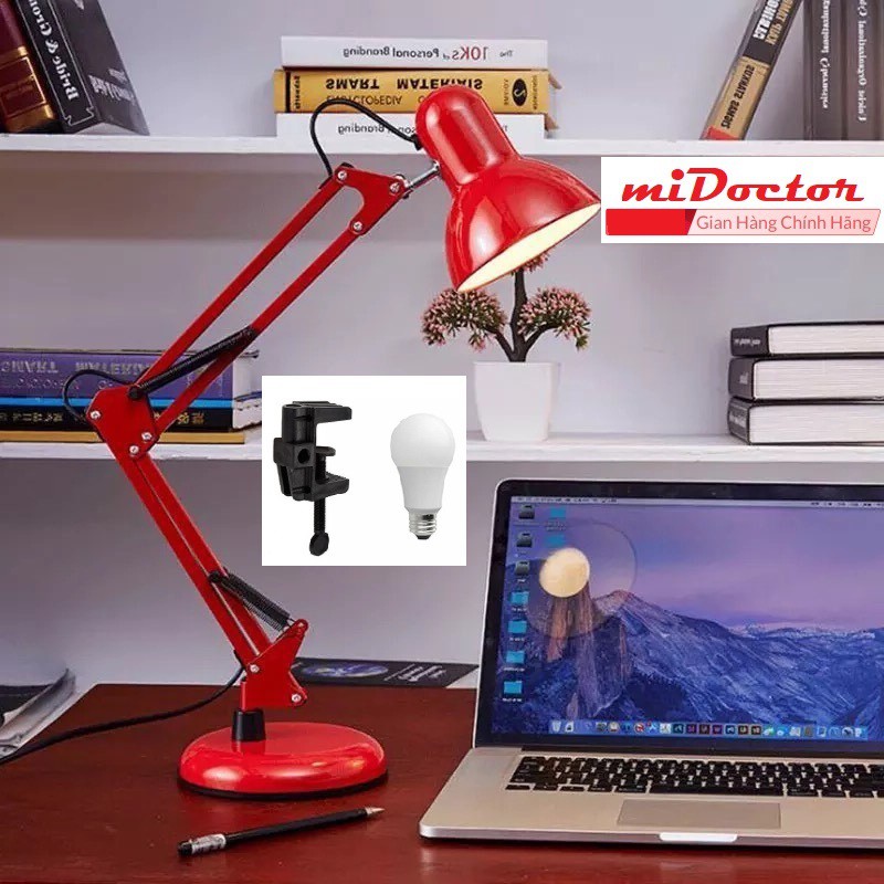 Đèn kẹp bàn pixar sơn tĩnh điện, kẹp bàn học, dùng đọc sách - tặng kèm bóng LED - Chính hãng miDoctor