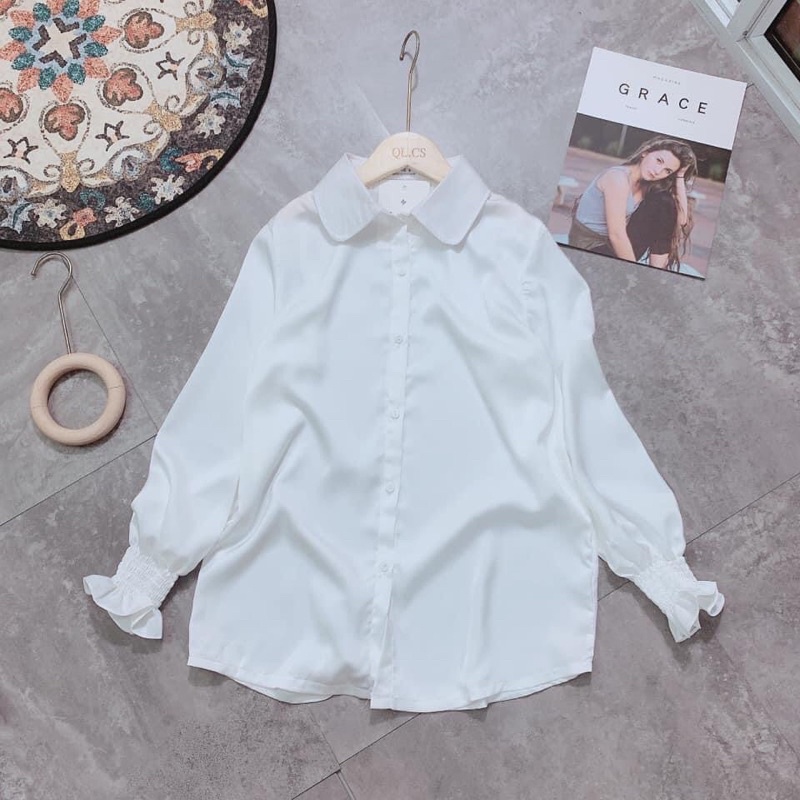 [Video cận chất] Áo Sơ Mi Trắng Nữ Cổ Đức Oversise Tay Bo Chun | BigBuy360 - bigbuy360.vn