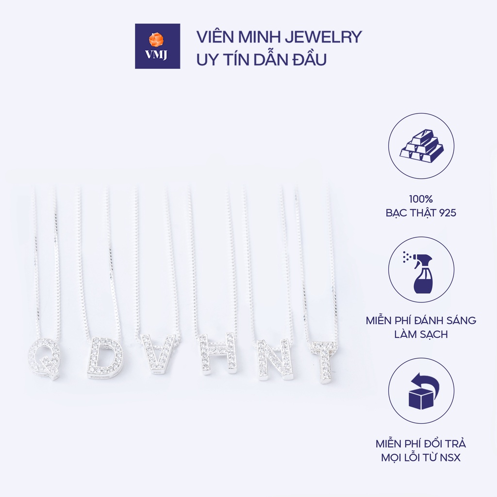 Dây chuyền bạc nữ VMJ, vòng cổ bạc 925, dây chuyền bạc nữ dây mặt chữ cái theo tên nạm đá cao cấp - VMJ75