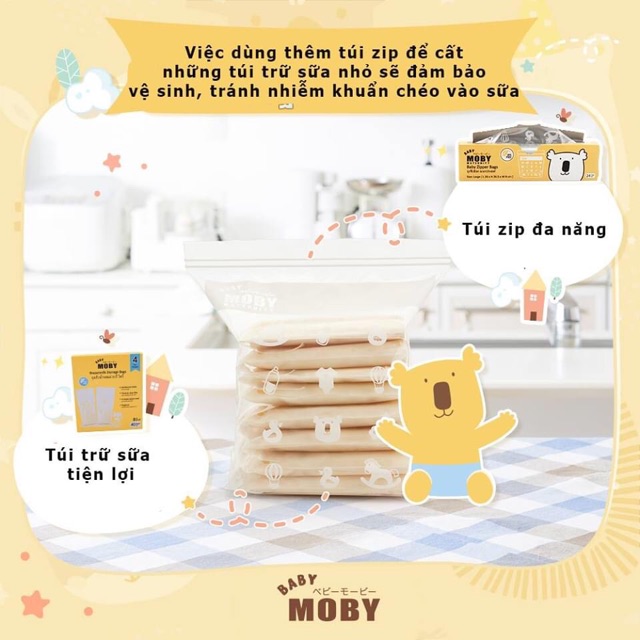 Túi trữ sữa Moby (khóa zip 3 lớp) - hộp 40 túi 250ml