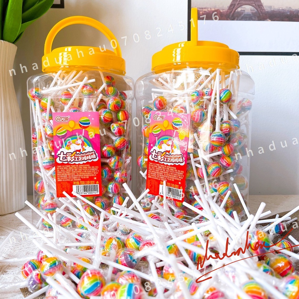 Combo 10 cây kẹo mút cầu vồng mini dễ thương Lolipop cho bé Hongkong que 3.5gam