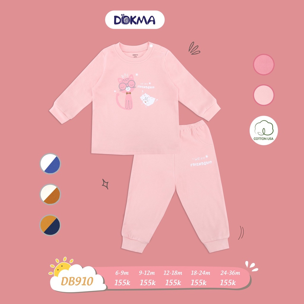 Bộ quần áo dài tay thu đông cho bé trai bé gái Dokma sale size 6M-36M DB910 Lamiha
