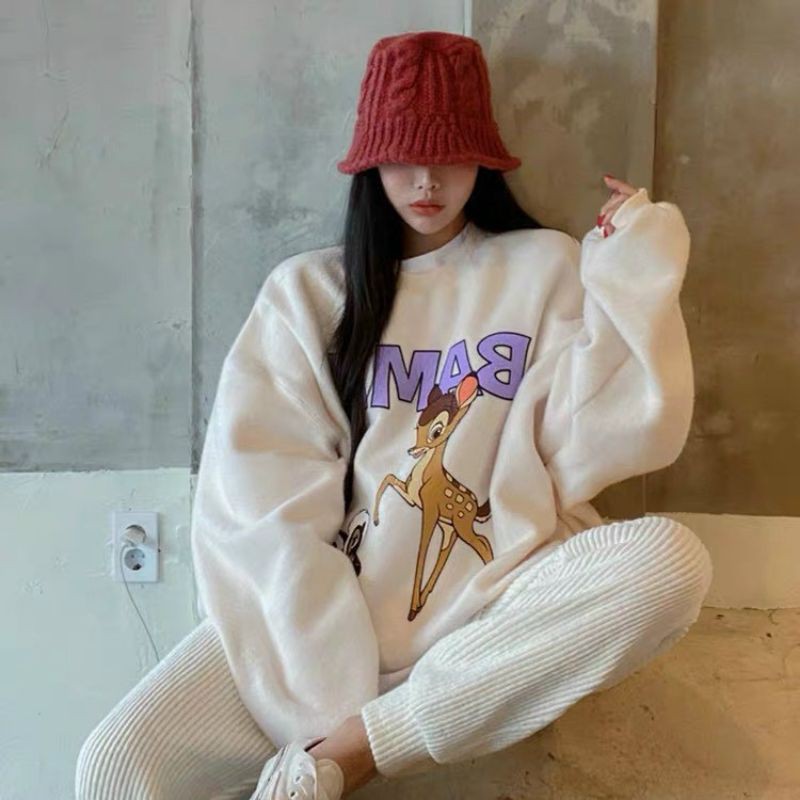 (Video Ảnh Thật )Áo khoác sweater nỉ bông Bambi Ulzzang tay dài chuẩn form siêu cute Nam Nữ Couple đều mặc được