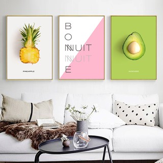 Bộ 3 tranh treo tường canvas trái cây thơm dứa - bơ trang trí quán cà phê - phòng ăn 30 x 40 cm x 3 ttt-0575