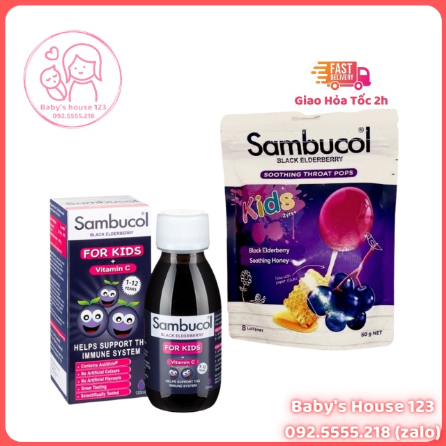 Kẹo Ngậm Sambucol - Siro Sambucol Anh Quốc Cho Bé Từ 1 tuổi - Chai 120ml