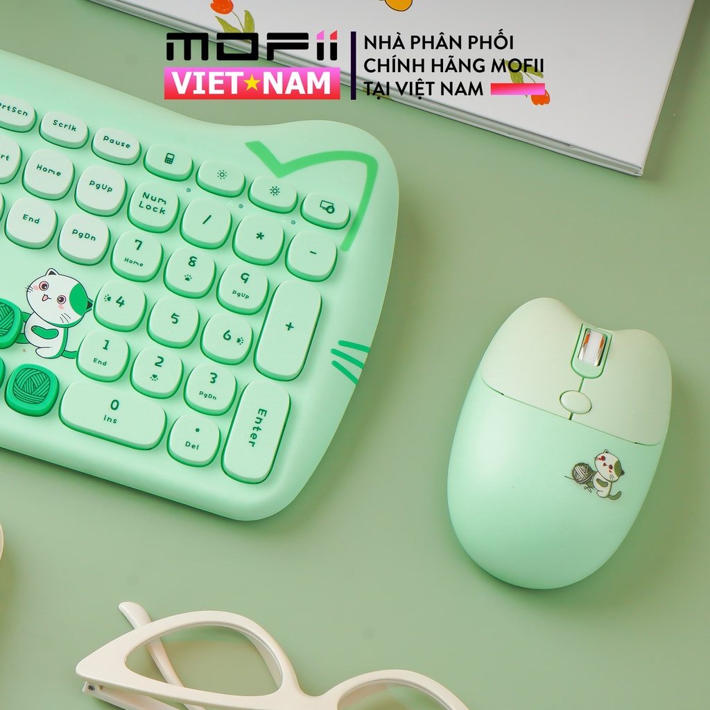 Combo Bàn Phím và Chuột không dây MOFII KITTY PLUS Chính hãng Giả Cơ tương thích Win, MacOS, iPad, Điện thoại, Tivi
