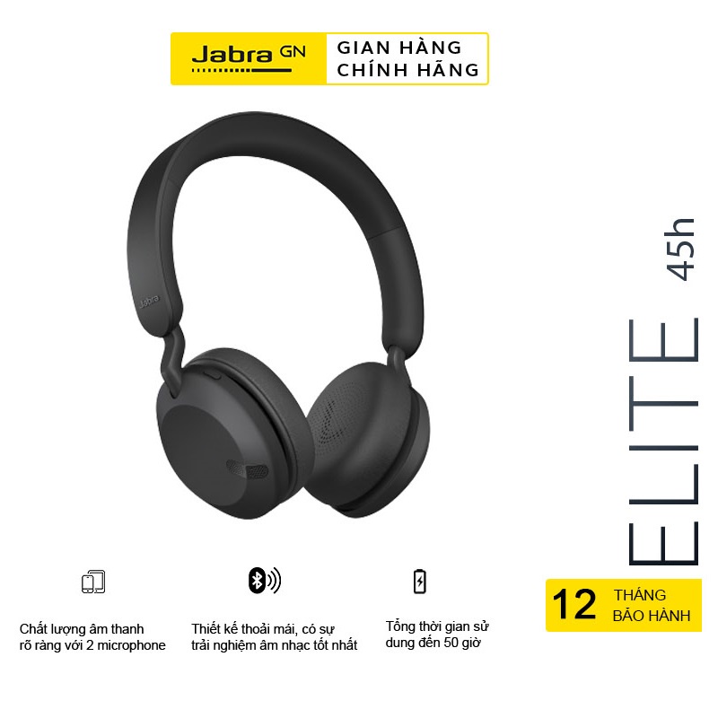 Tai Nghe Bluetooth Chụp Tai On-ear JABRA ELITE 45H | 2 microphone | Hàng Chính Hãng