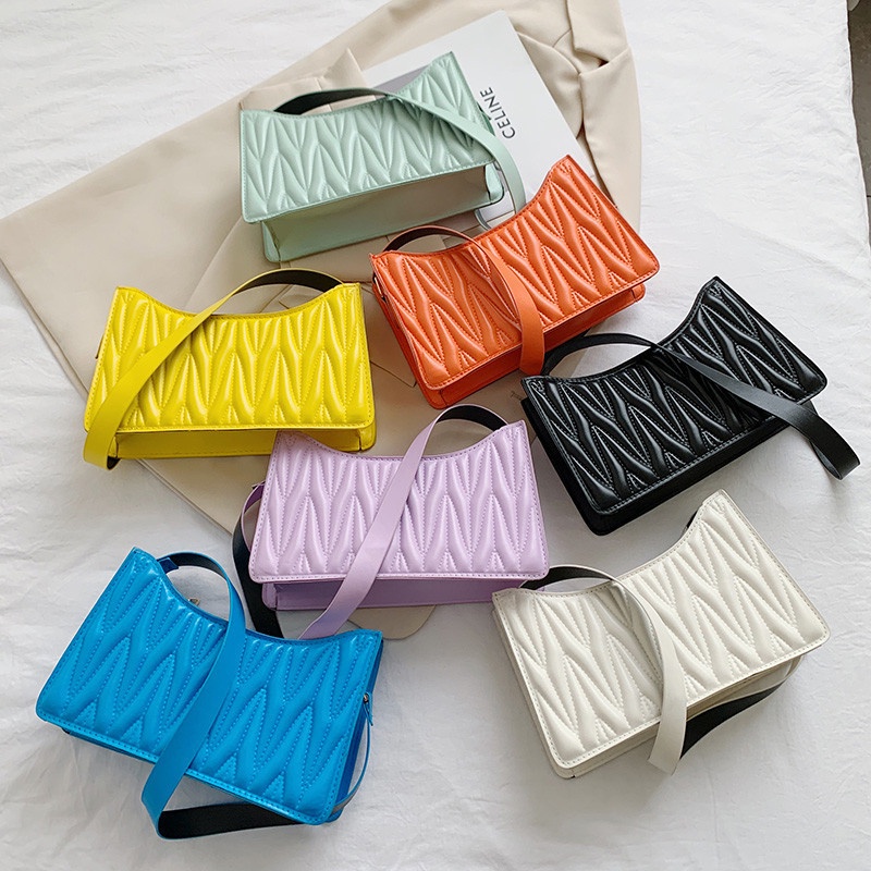 Túi đeo vai nữ IELGY màu kẹo trơn họa tiết đường chéo phong cách phương Tây retro thời trang