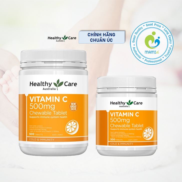 Vitamin C (500v) tăng cường đề kháng, đẹp da cho người từ 2 tuổi trở lên Healthy Care Vitamin C 500mg, Úc