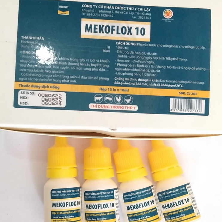 MEKOFLOX10 10ML hen khẹc, thương hàn, sưng phù đầu trên gia súc, gia cầm