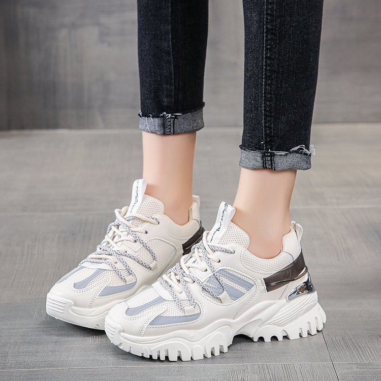 [Mã FAMAYWA2 giảm 10k đơn từ 50k] Giầy thể thao nữ, giầy vạch phản quang 3 màu đen, hồng, xám độn đế 5cm - a31 | BigBuy360 - bigbuy360.vn