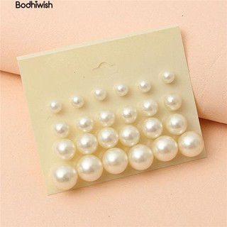 Bộ 12 bông tai có gắn ngọc trai đơn giản kích thước khác nhau