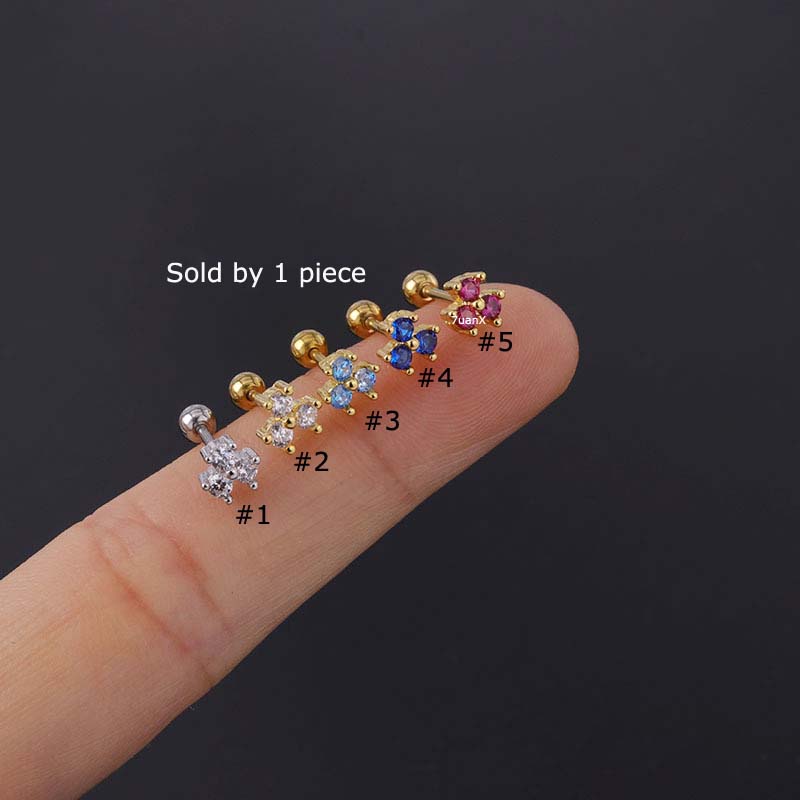 Khuyên tai dạng hạt bằng thép không gỉ đính đá zircon 20g nhiều màu thời trang
