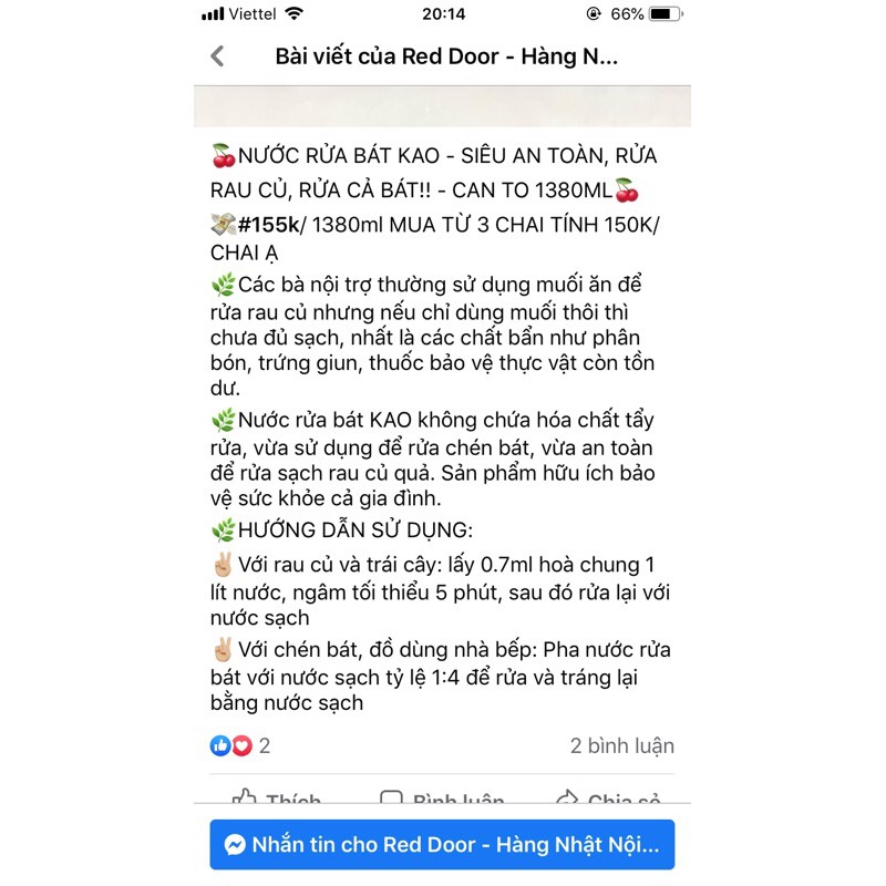 Nước rửa bát Kao 1380ml