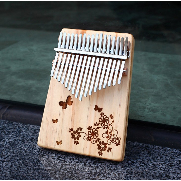 Đàn kalimba 17 phím khắc hình bướm hoa, tặng đầy đủ phụ kiện, túi, búa, hướng dẫn tự học, khăn lau, dán phím